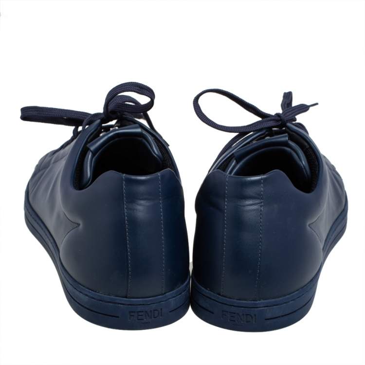 Pre Owned Fendi Navy Blue Leather Faces Low Top Sneakers Size 42