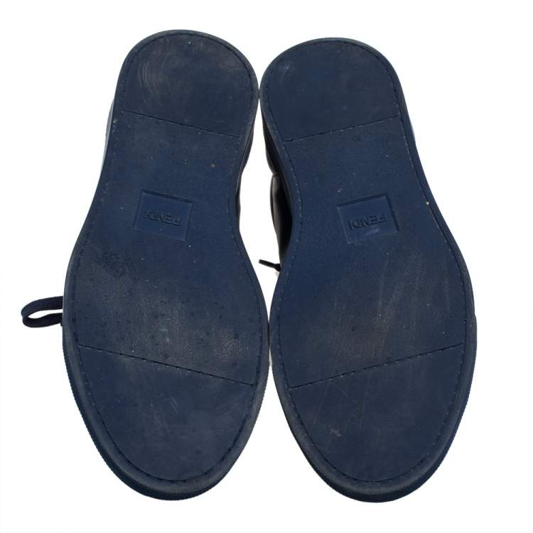 Pre Owned Fendi Navy Blue Leather Faces Low Top Sneakers Size 42