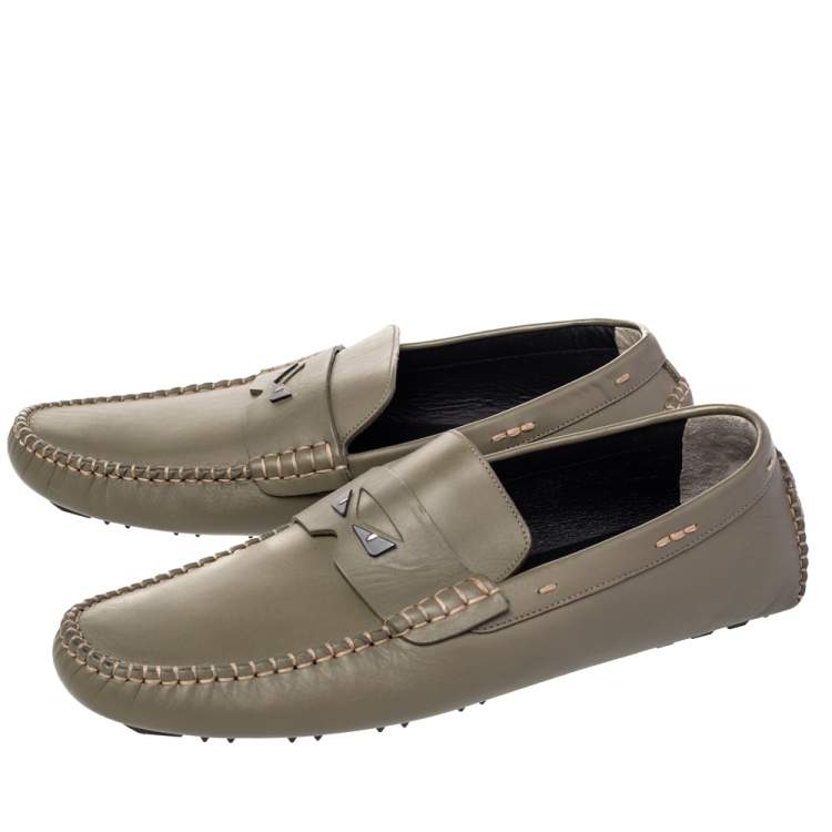 Pre Owned Fendi Green Leather Slip On Loafers Size 43