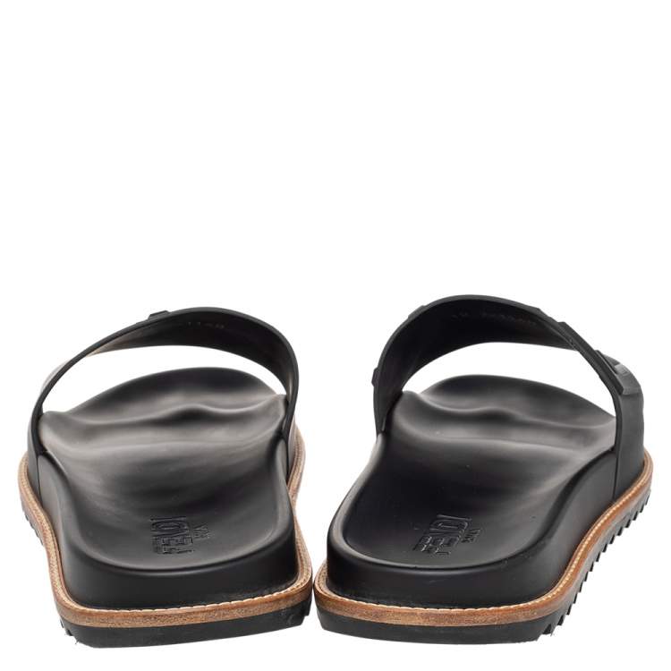 Pre Owned Fendi Black Rubber Flat Slides Size 46