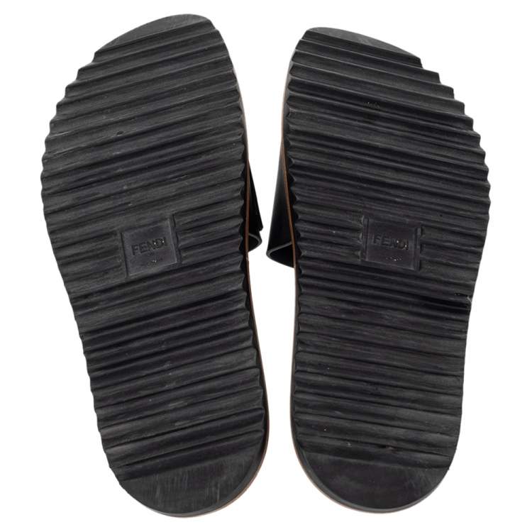 Pre Owned Fendi Black Rubber Flat Slides Size 46