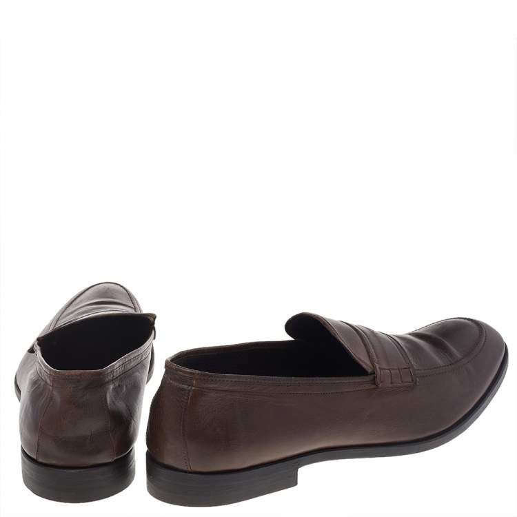 Pre Owned Fendi Brown Leather Slip On Loafers Size 43.5