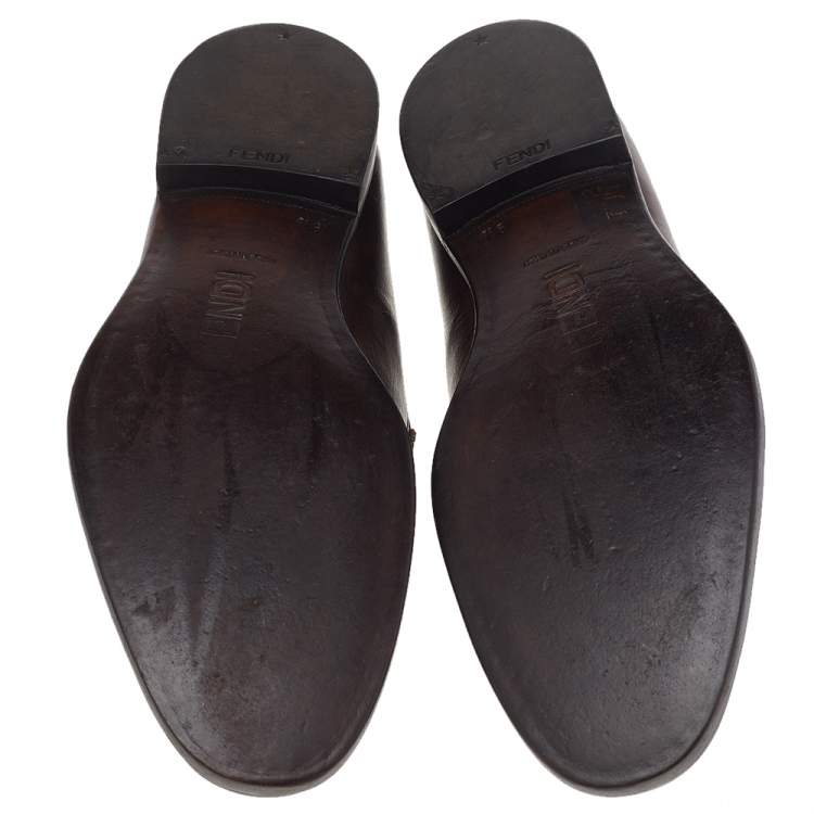 Pre Owned Fendi Brown Leather Slip On Loafers Size 43.5
