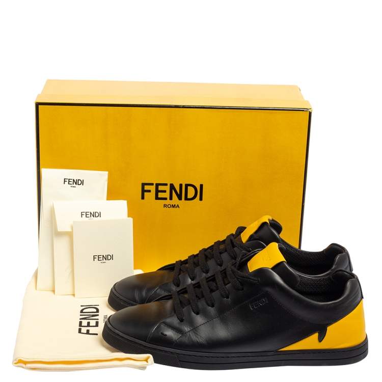 Pre Owned Fendi Black/Yellow Leather Face Low Top Sneakers Size 43