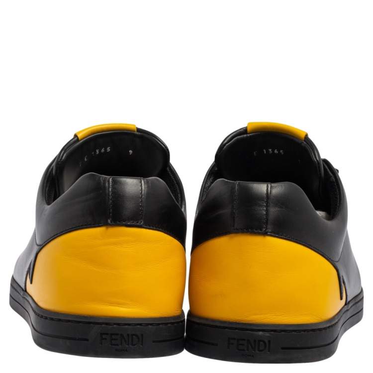 Pre Owned Fendi Black/Yellow Leather Face Low Top Sneakers Size 43