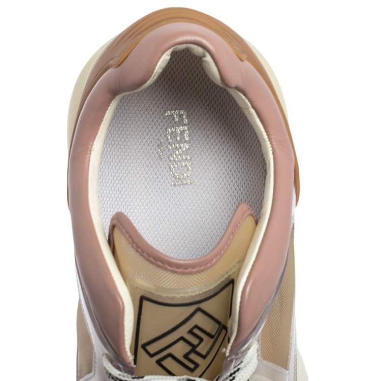 Pre Owned Fendi Multicolor Leather And Mesh Lace Up Sneakers Size 41
