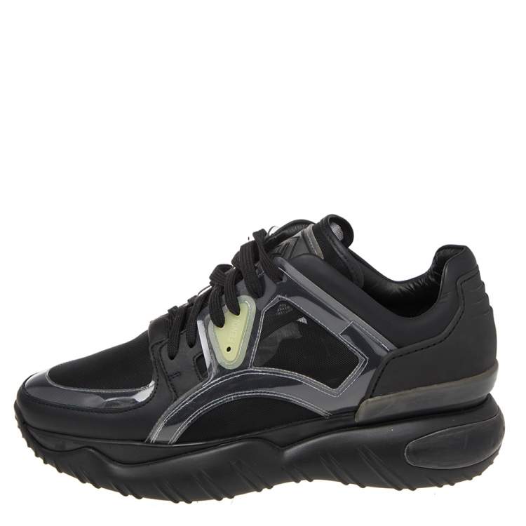 Pre Owned Fendi Black Leather And PVC Lace Up Sneakers Size 41