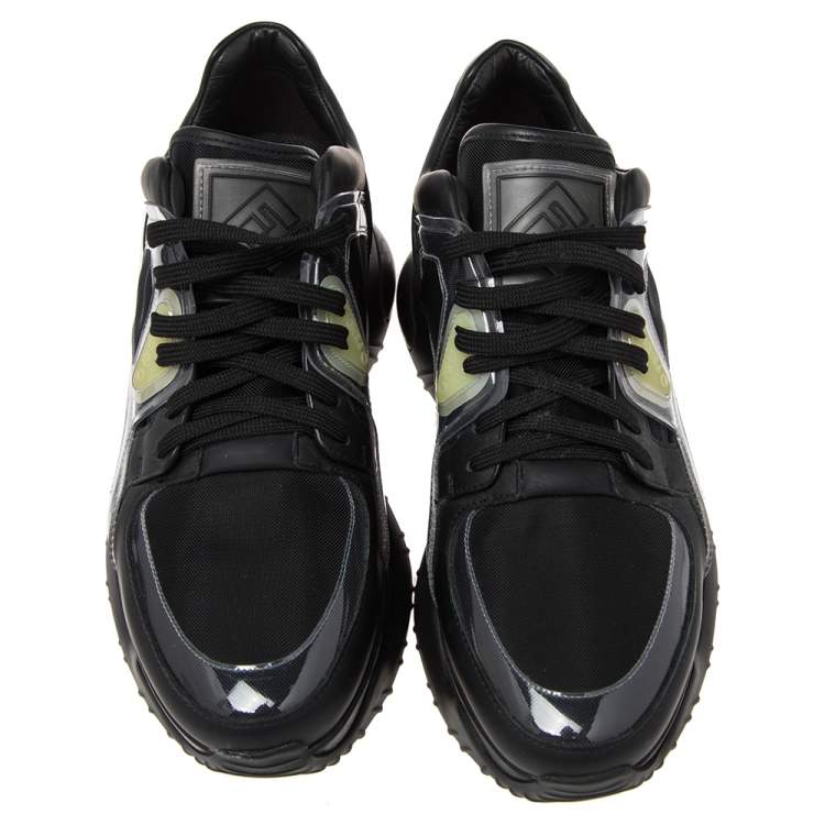 Pre Owned Fendi Black Leather And PVC Lace Up Sneakers Size 41