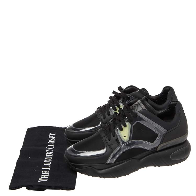 Pre Owned Fendi Black Leather And PVC Lace Up Sneakers Size 41