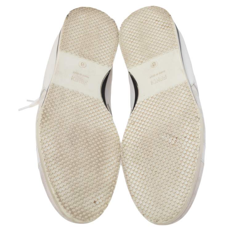 Pre Owned Fendi White/Grey Zucca Coated Canvas and Suede FF Sneakers Size 42