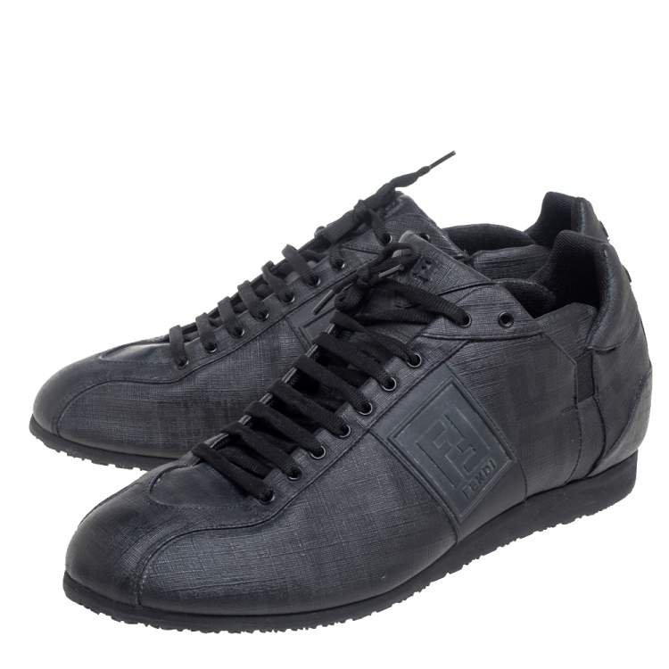 Pre Owned Fendi Black Coated Canvas F Logo Low Top Sneakers Size 45