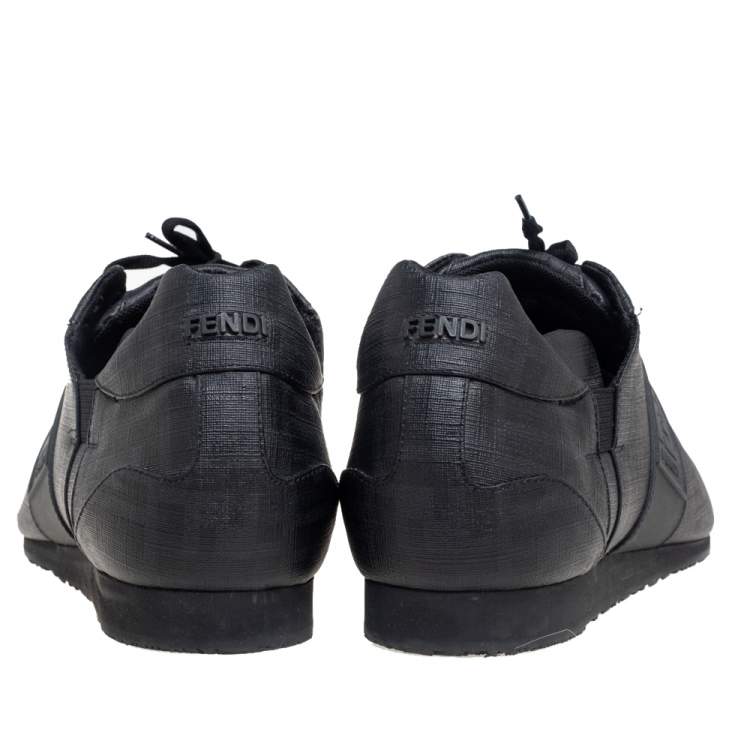 Pre Owned Fendi Black Coated Canvas F Logo Low Top Sneakers Size 45