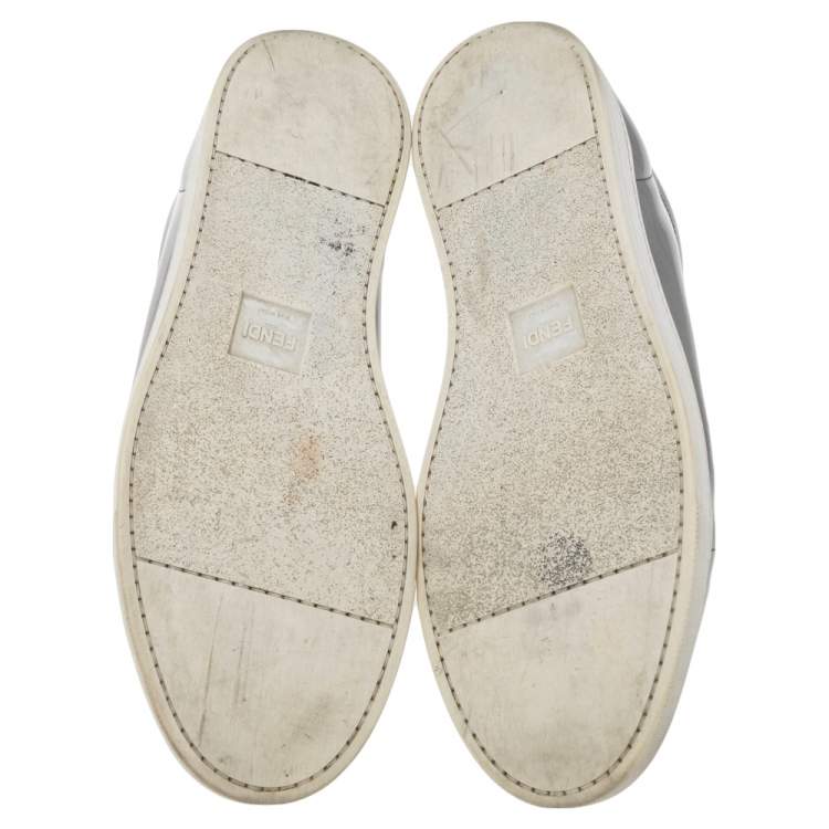 Pre Owned Fendi Silver Patent Leather Low Top Sneakers Size 45