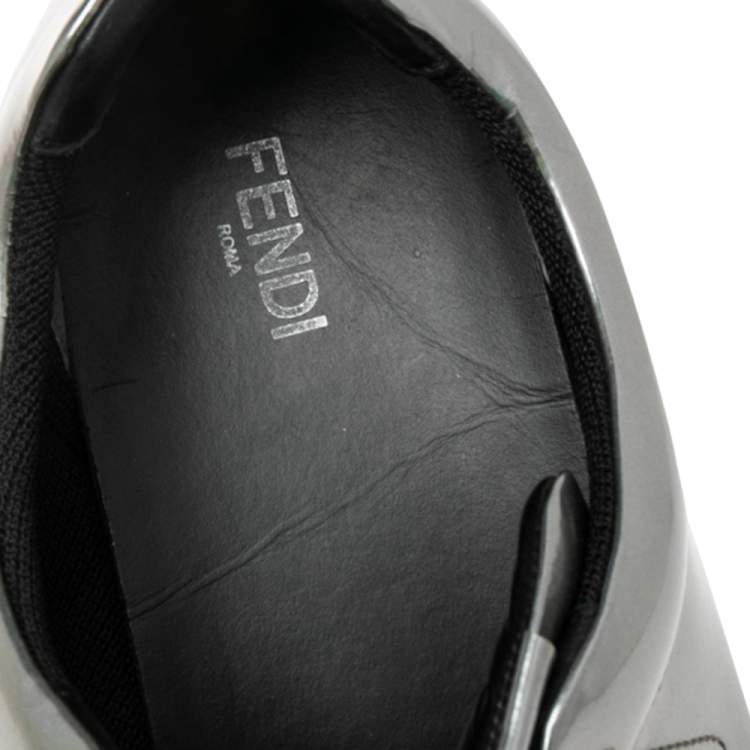 Pre Owned Fendi Silver Patent Leather Low Top Sneakers Size 45