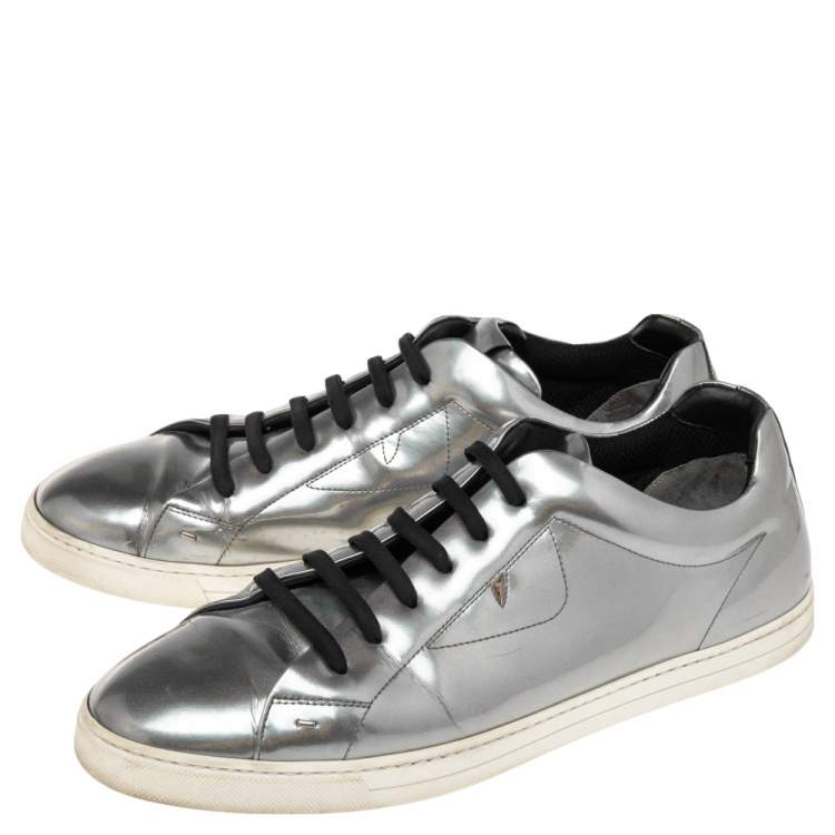 Pre Owned Fendi Silver Patent Leather Low Top Sneakers Size 45