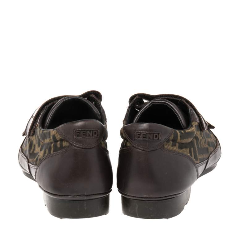 Pre Owned Fendi Tobacco Zucca Canvas And Leather Velcro Strap Sneakers Size 41