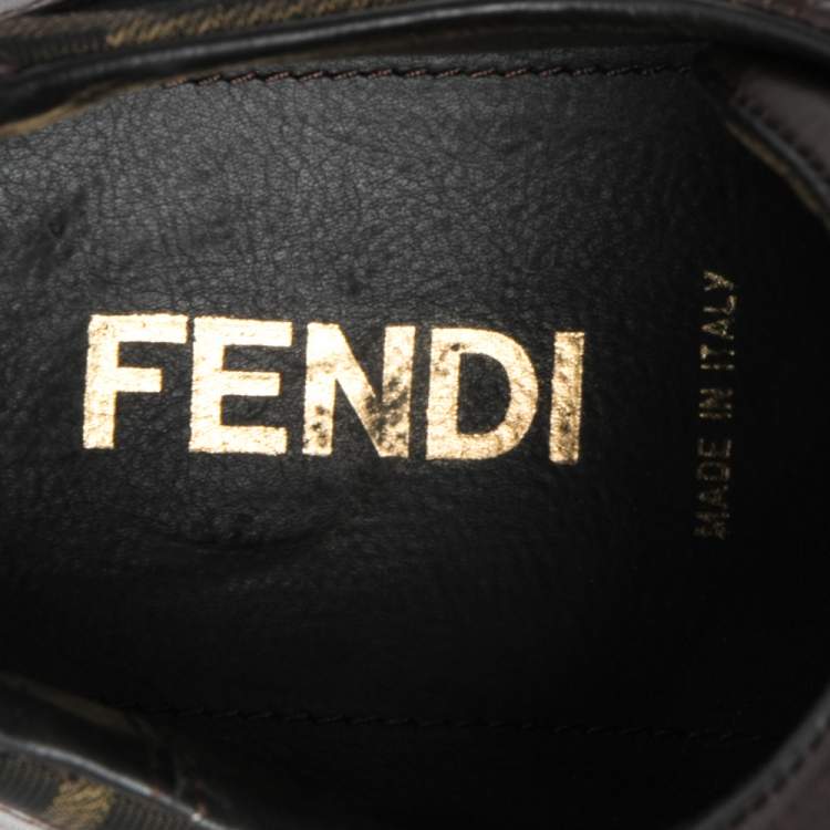 Pre Owned Fendi Tobacco Zucca Canvas And Leather Velcro Strap Sneakers Size 41