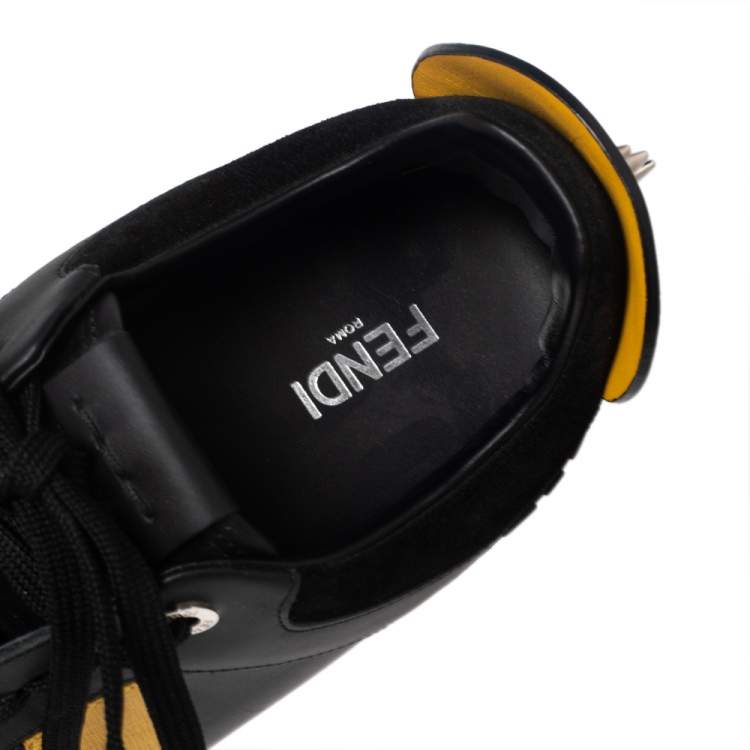 Pre Owned Fendi Black/Yellow Leather Monster Eyes Studded Low Top Sneakers Size 41