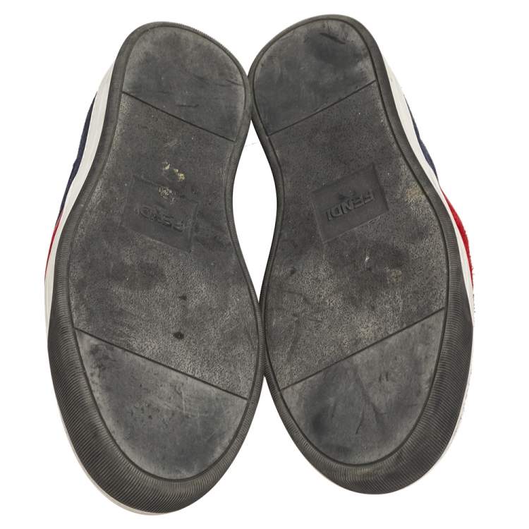 Pre Owned Fendi Multicolor Leather And Suede Trim Monster Slip On Sneakers Size 42