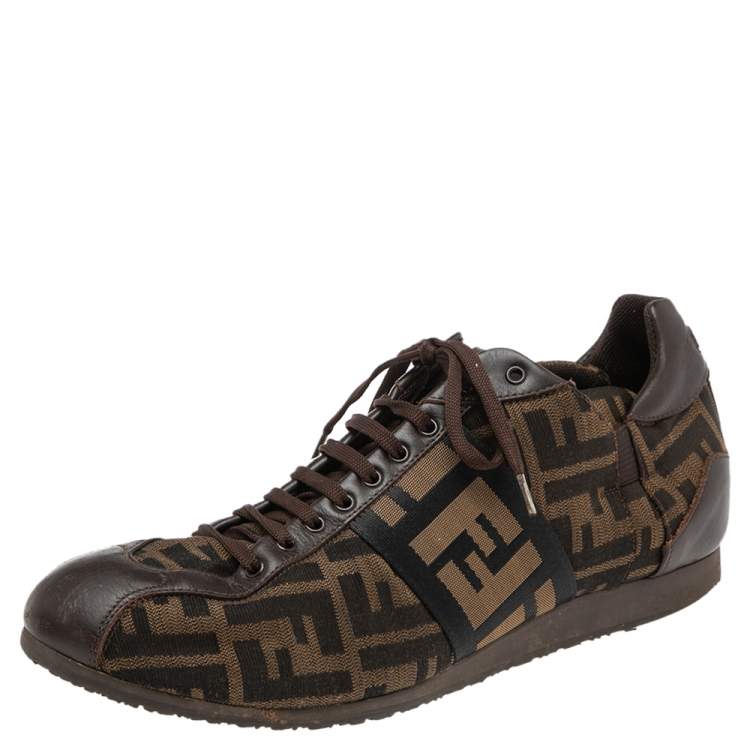 Fendi Tobacco Zucca Canvas And Leather Logo Lace Up Sneakers Size 42.5 Fendi TLC