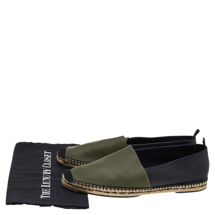 Pre Owned Fendi Green/Black Leather Slip On Espadrille Size 43