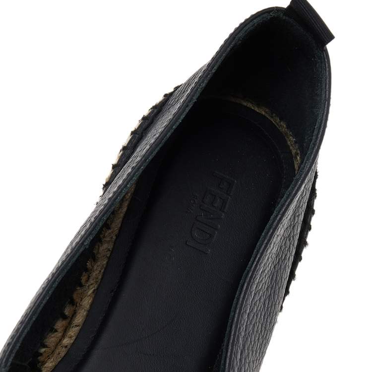 Pre Owned Fendi Green/Black Leather Slip On Espadrille Size 43