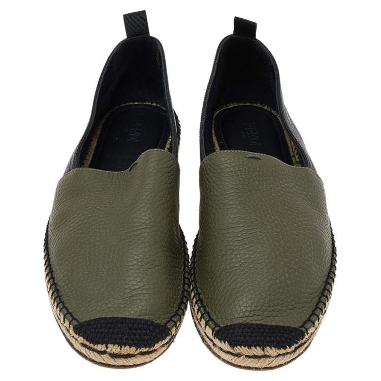 Pre Owned Fendi Green/Black Leather Slip On Espadrille Size 43