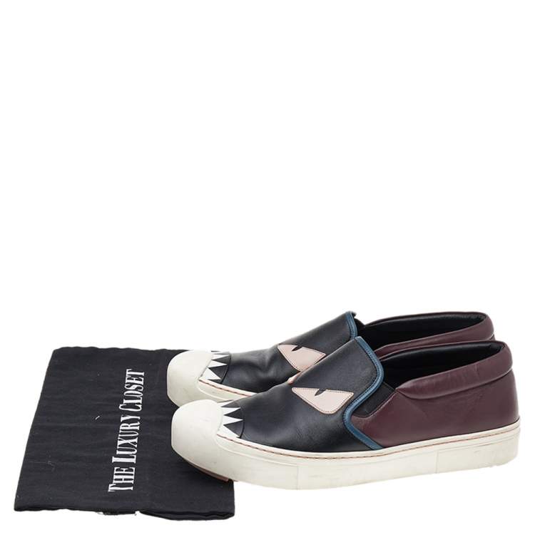 Pre Owned Fendi Multicolor Leather Monster Slip On Sneakers Size 39