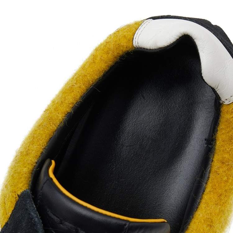 Pre Owned Fendi Black/Yellow Leather And Tweed FF Logo Band Lace up Sneakers Size 41.5