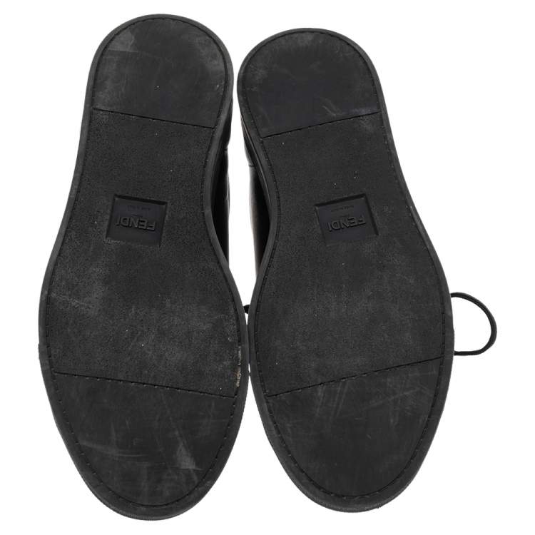 Pre Owned Fendi Black Leather Monster  Slip On Sneakers Size 42