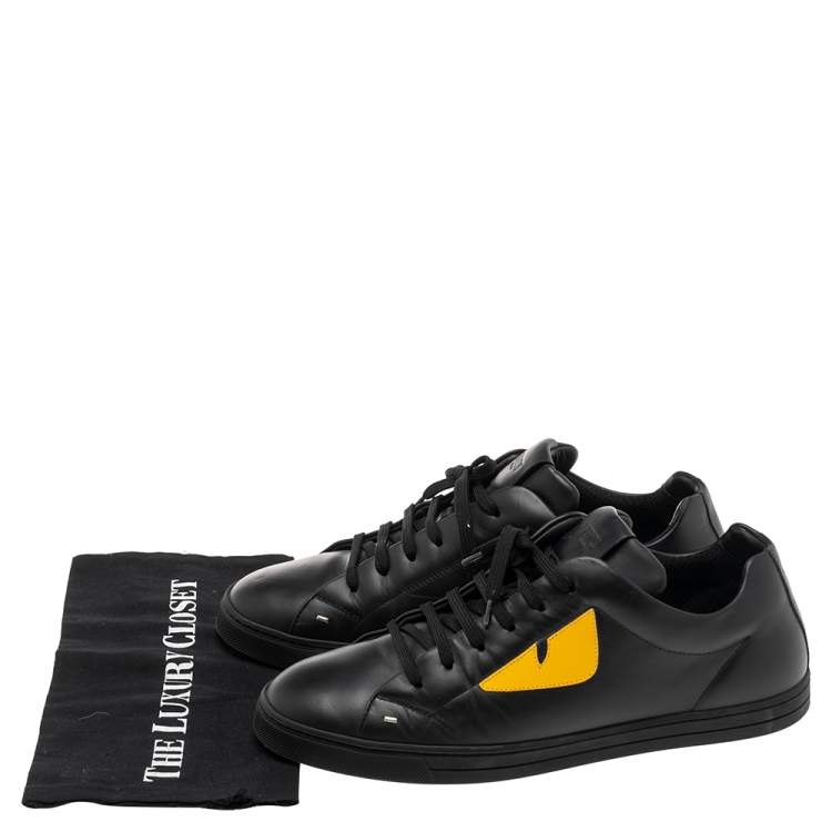 Pre Owned Fendi Black Leather Monster  Slip On Sneakers Size 42