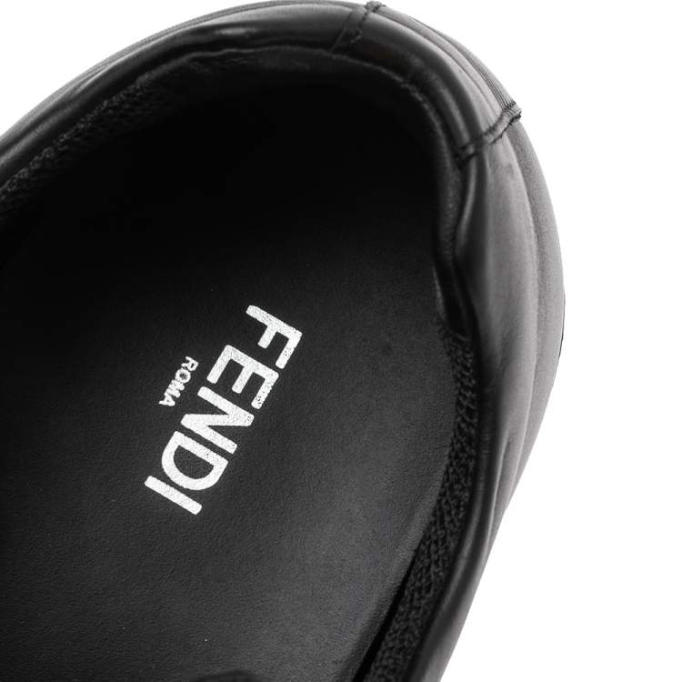 Pre Owned Fendi Black Leather Monster  Slip On Sneakers Size 42