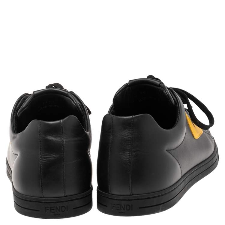 Pre Owned Fendi Black Leather Monster  Slip On Sneakers Size 42