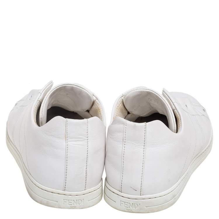Pre Owned Fendi White Leather FF Logo Cross Band Slip-On Sneakers Size 43
