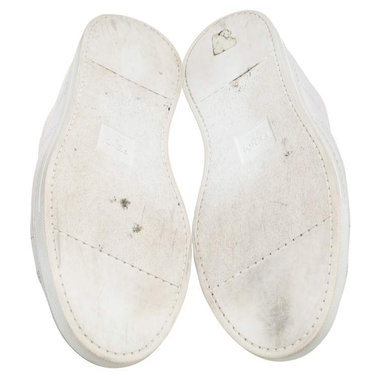 Pre Owned Fendi White Leather FF Logo Cross Band Slip-On Sneakers Size 43