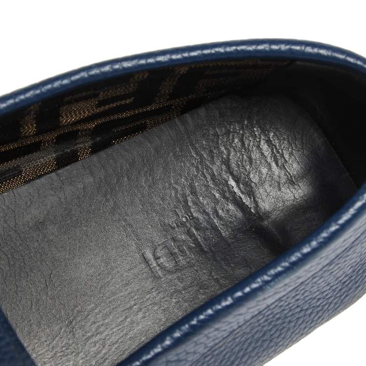 Pre Owned Fendi Blue Leather Slip On Loafers Size 42