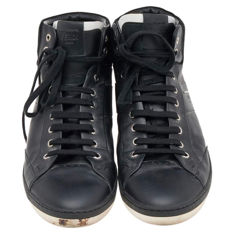 Pre Owned Fendi Multicolor Leather And Suede High Top Sneakers Size 44
