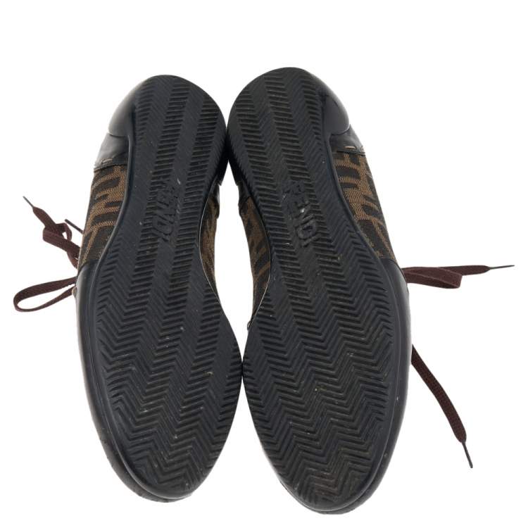Pre Owned Fendi Brown Zucca Canvas And Leather Trim Low Top Sneakers Size 40.5