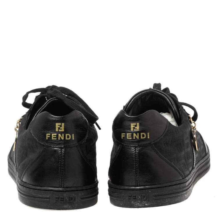 Pre Owned Fendi Black Zucca Canvas and Leather Low Top Sneakers Size 41