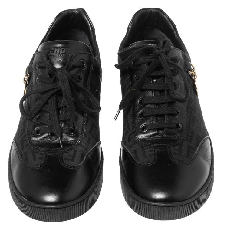 Pre Owned Fendi Black Zucca Canvas and Leather Low Top Sneakers Size 41