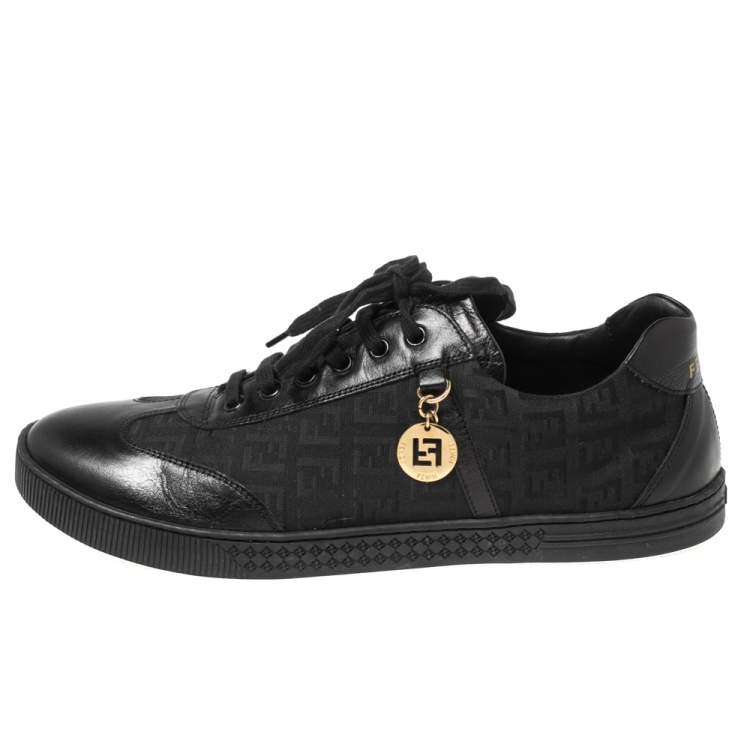 Pre Owned Fendi Black Zucca Canvas and Leather Low Top Sneakers Size 41