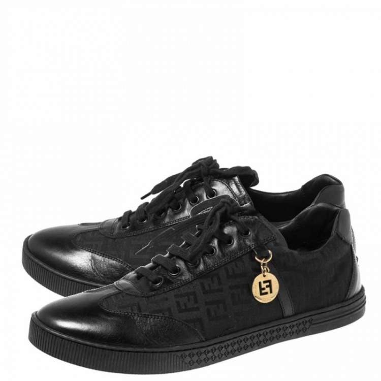 Pre Owned Fendi Black Zucca Canvas and Leather Low Top Sneakers Size 41