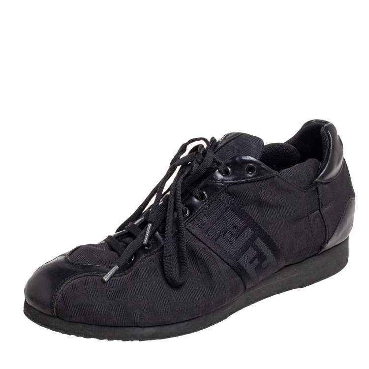 Pre Owned Fendi Black Zucca Canvas and Leather Trim Low-Top Sneakers Size 41