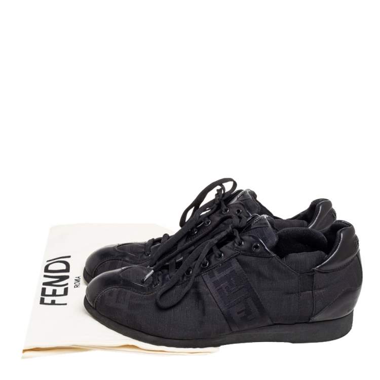 Pre Owned Fendi Black Zucca Canvas and Leather Trim Low-Top Sneakers Size 41