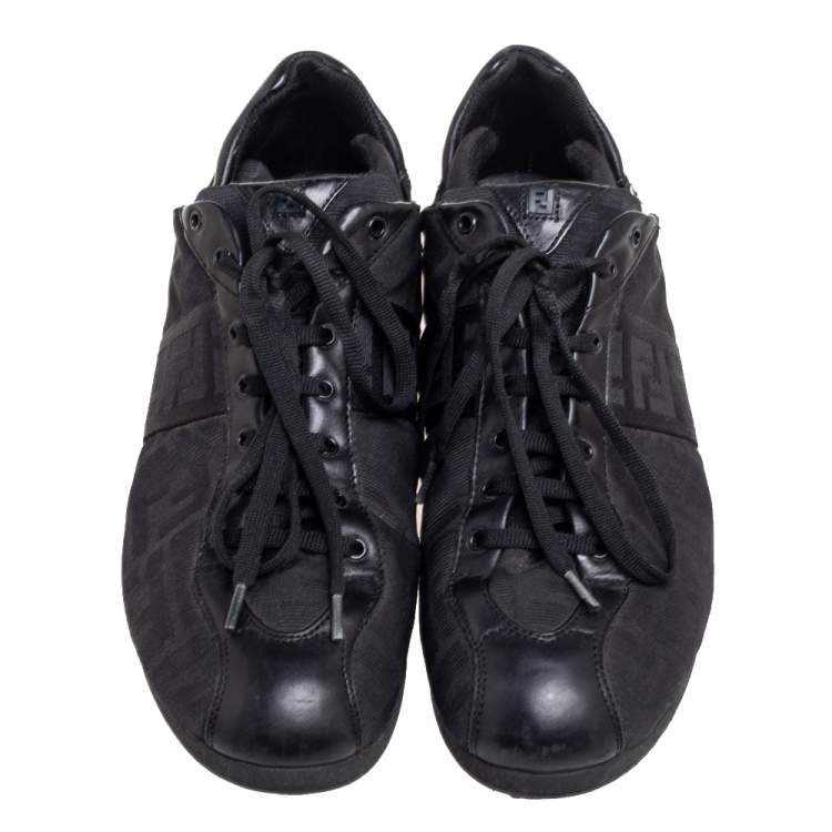 Pre Owned Fendi Black Zucca Canvas and Leather Trim Low-Top Sneakers Size 41
