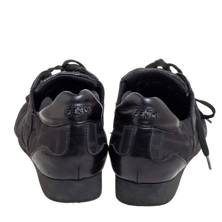 Pre Owned Fendi Black Zucca Canvas and Leather Trim Low-Top Sneakers Size 41