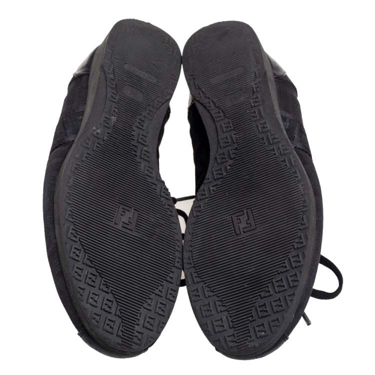 Pre Owned Fendi Black Zucca Canvas and Leather Trim Low-Top Sneakers Size 41