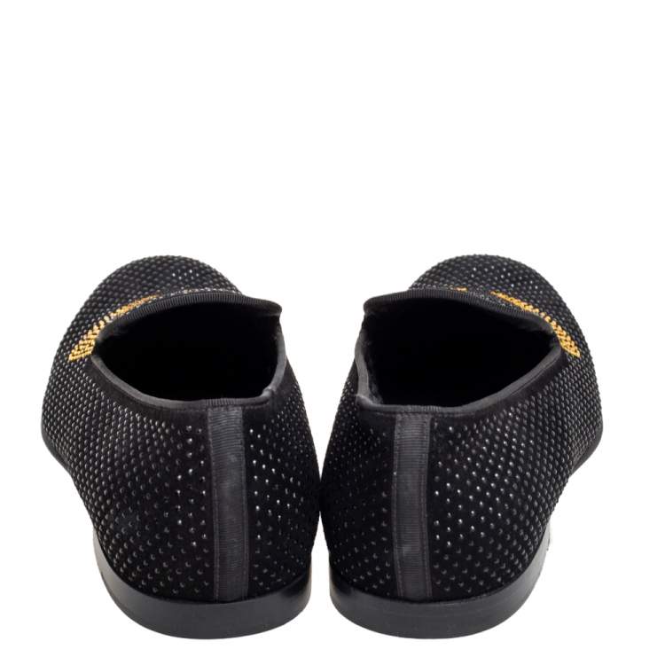 Pre Owned Fendi Black Crystals Embellished Suede Monster Smoking Slippers Size 43
