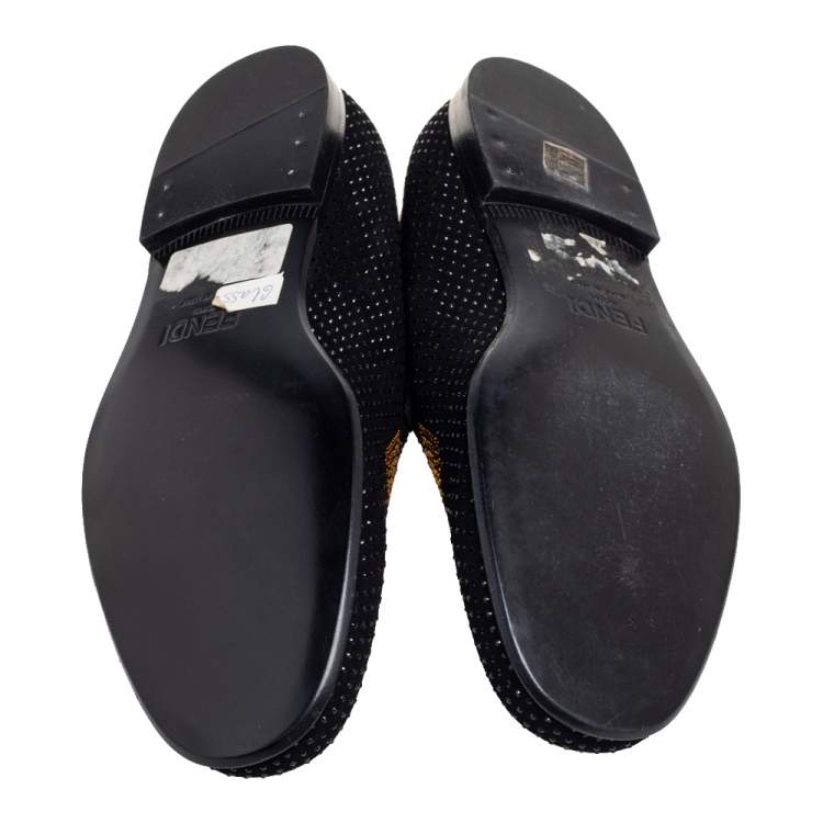 Pre Owned Fendi Black Crystals Embellished Suede Monster Smoking Slippers Size 43