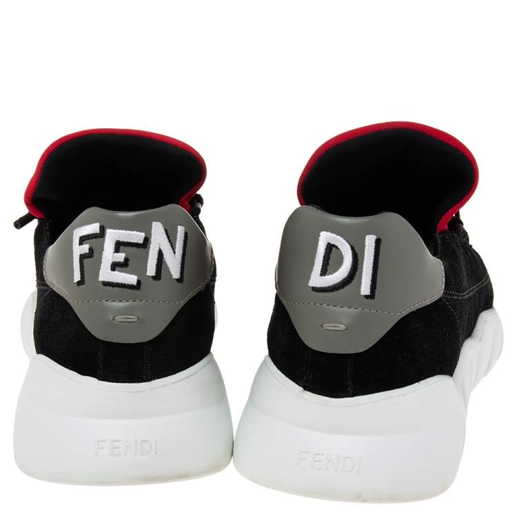Pre Owned Fendi Black Suede And Leather  Lace Up  Sneakers Size 42